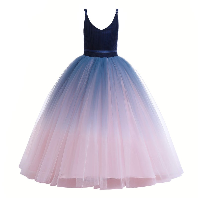Glamulice Blush Pink Girls Lace Bridesmaid Dress Long A Line Wedding Pageant Dresses Flower Girls Princess Ombre Tulle Party Gown Pink Kids Birthday Maxi Dance Ball Gown 11 12 Navy Blue Fomral Evening - Image 1